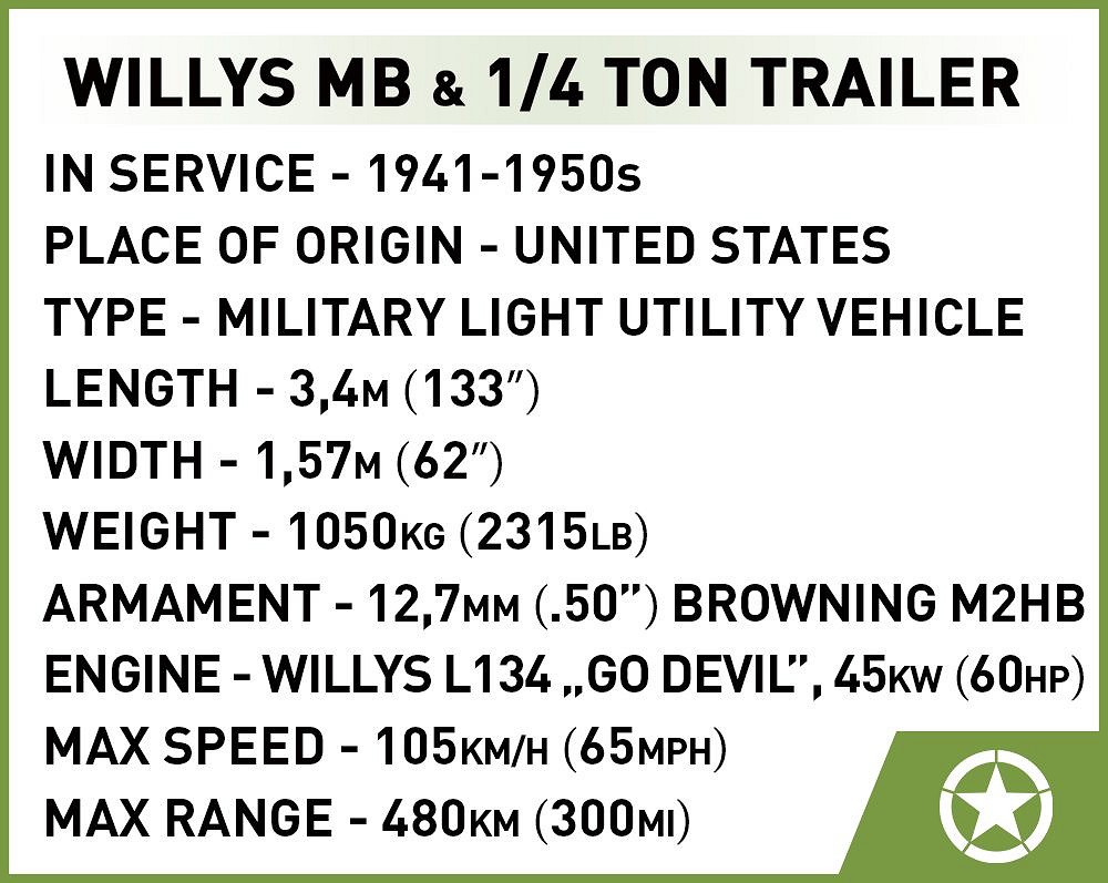 Kit Construction COBI 3133 - Willys MB 132 Kl. - Véhicule Militaire En Briques